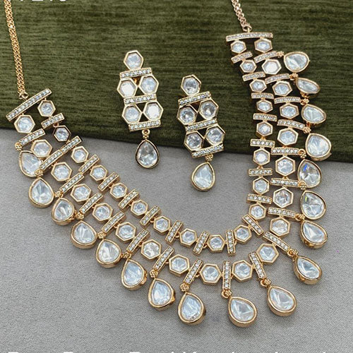 Amoliya Jewels Polki Kundan Necklace Set With Matching Earrings
