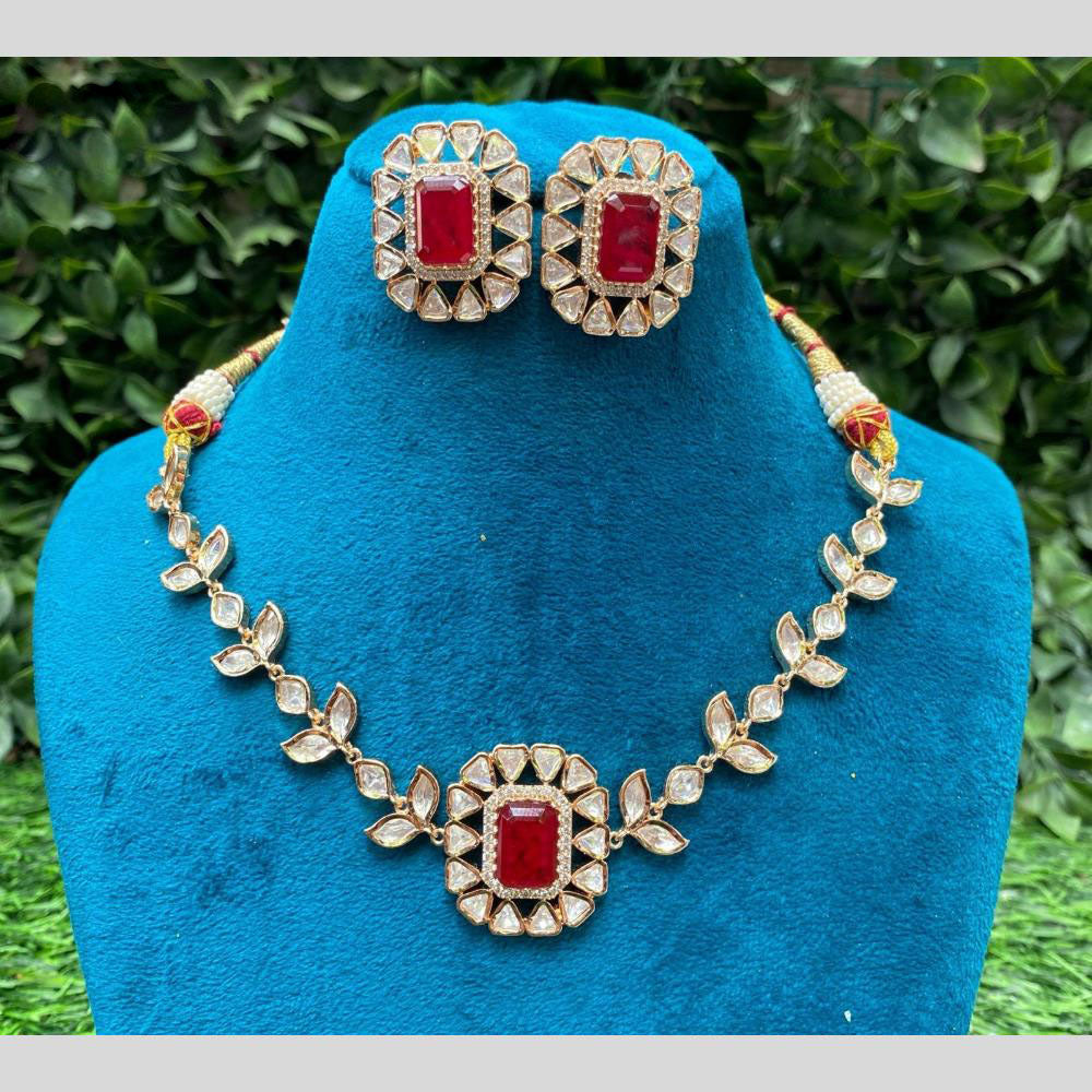Amoliya Jewels Polki Kundan Necklace Set with Studs Earrings