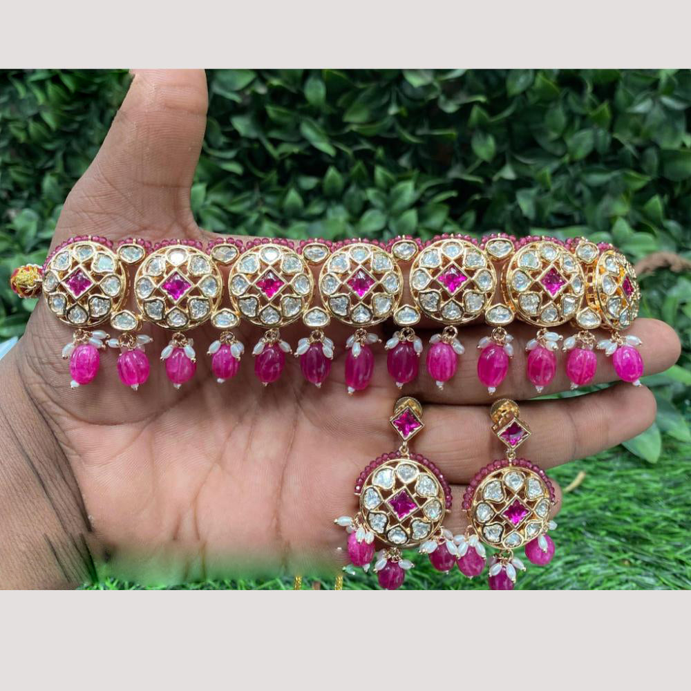Amoliya Jewels Polki Kundan and Beads Choker Necklace Set