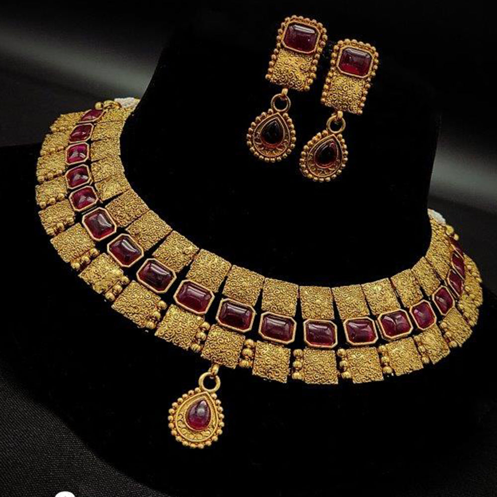 Amoliya Jewels Everyday Royal Pota Stone Necklace Set