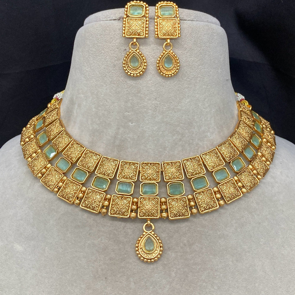 Amoliya Jewels Everyday Royal Pota Stone Necklace Set
