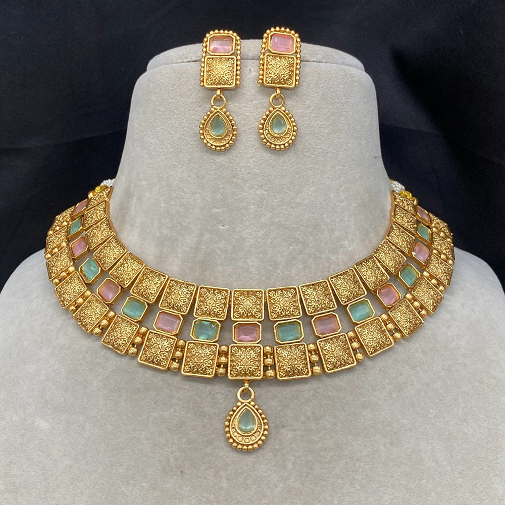 Amoliya Jewels Everyday Royal Pota Stone Necklace Set