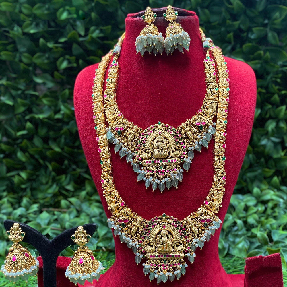 Amoliya Jewels Twin Temple Grace Pota Stone And Peal Layer DoubbleTemple Neckalce Set