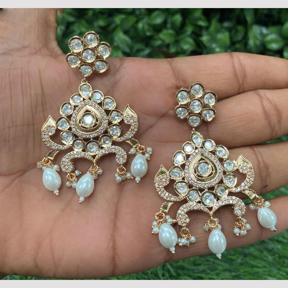 Amoliya Jewels Royal Regin Polki Kundan And Pearl Dangler Earrings