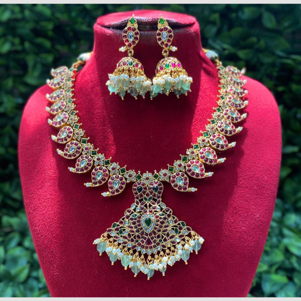 Amoliya Jewels Color And Clam Pota Stone And Pearl Ensemble Neckalce Set