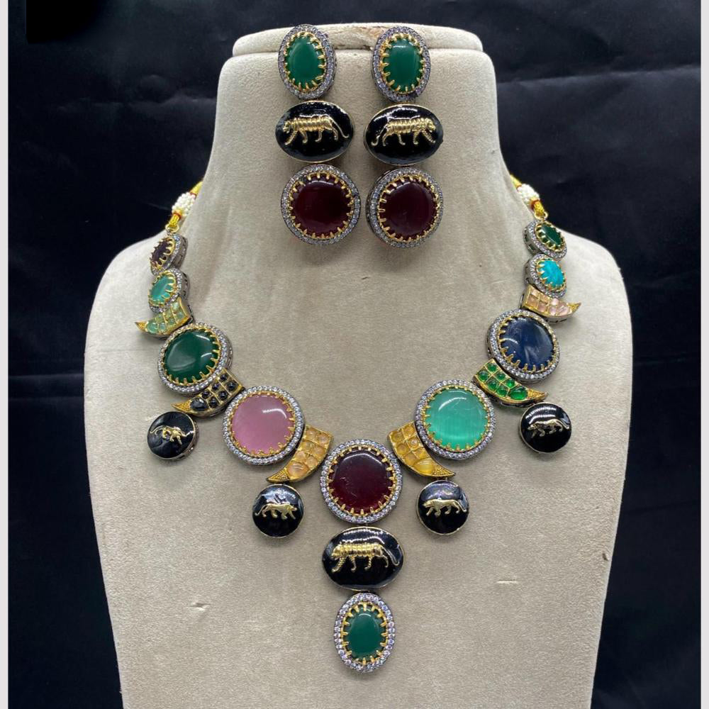 Amoliya Jewels Galmorous Pota And Austrain Stone Modern Radiance Necklace Set