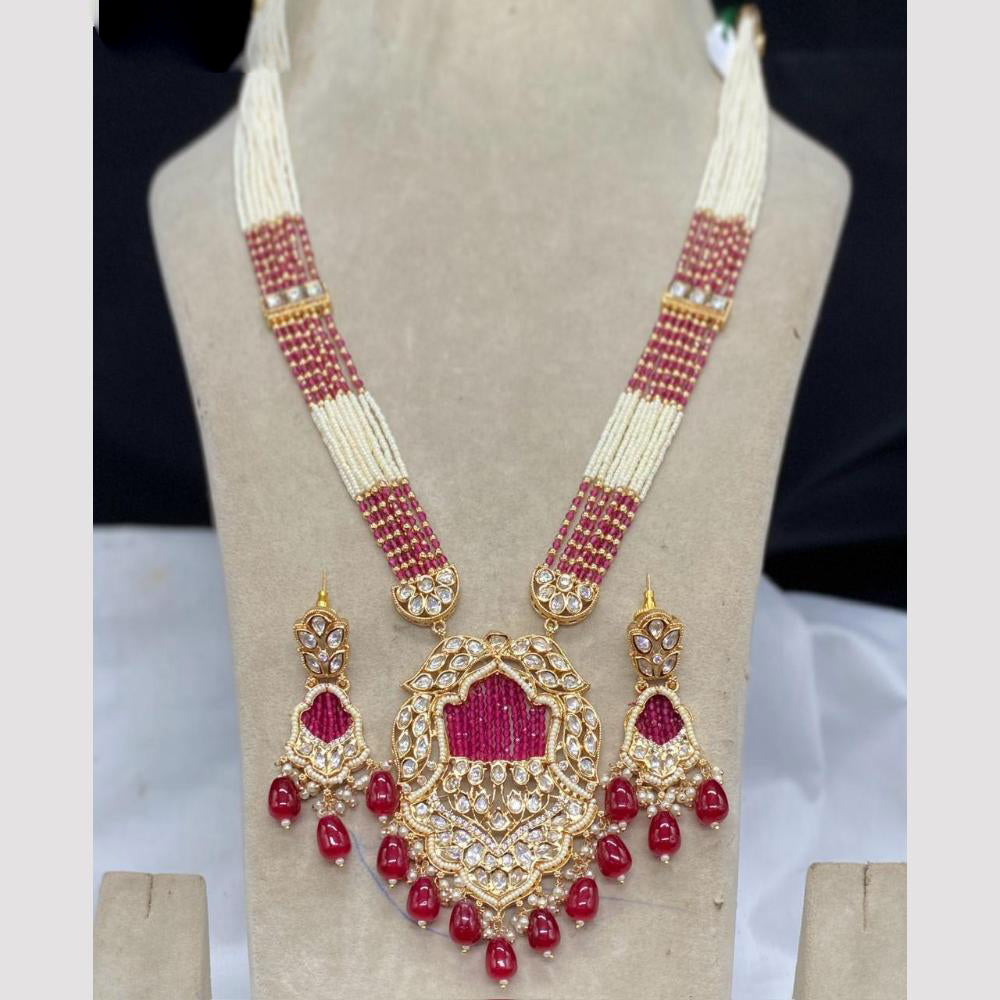 Amoliya Jewels Regal Glow Polki Kundan And Pearl Design Long Necklace Set