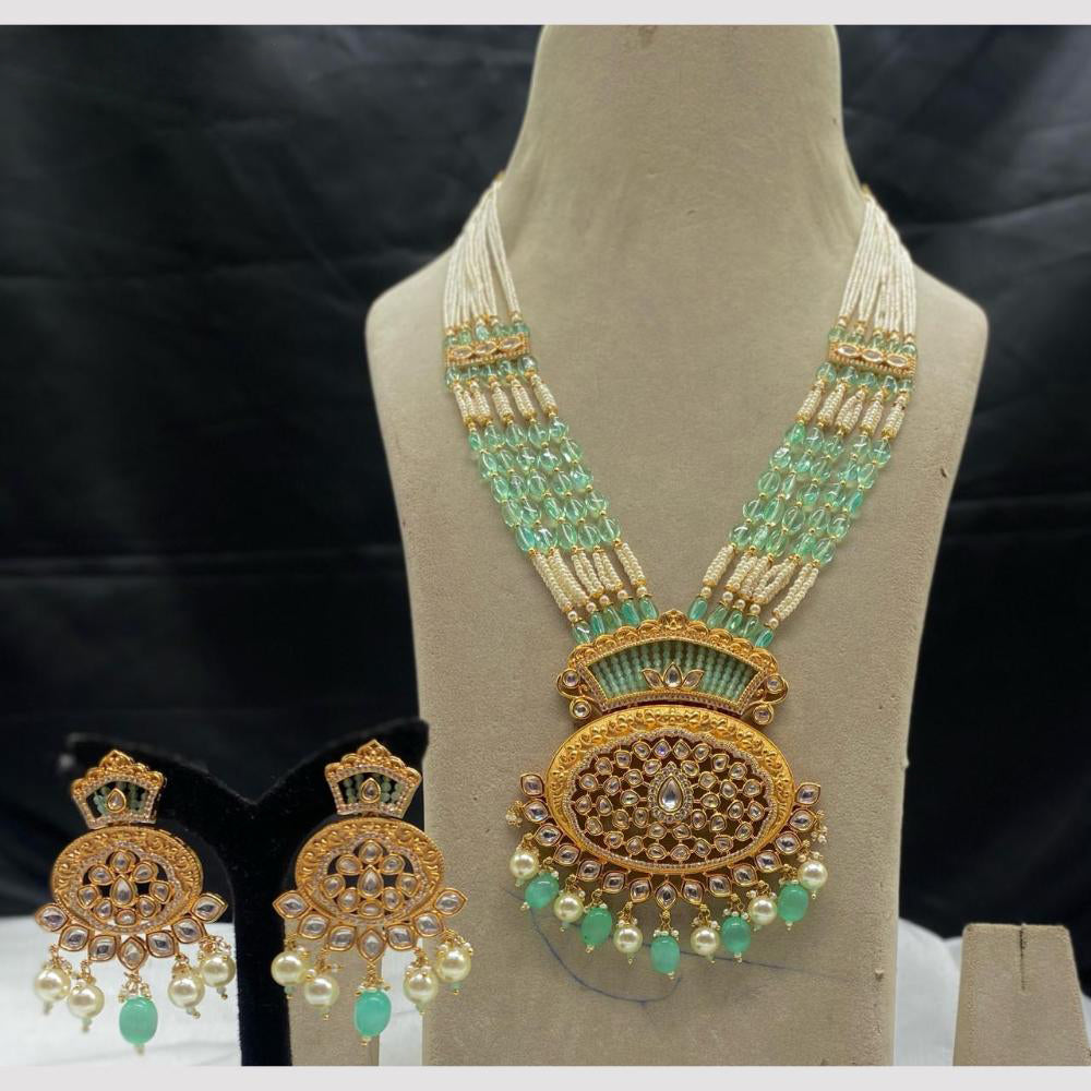 Amoliya Jewels Regal Glow Polki Kundan And Pearl Design Long Necklace Set