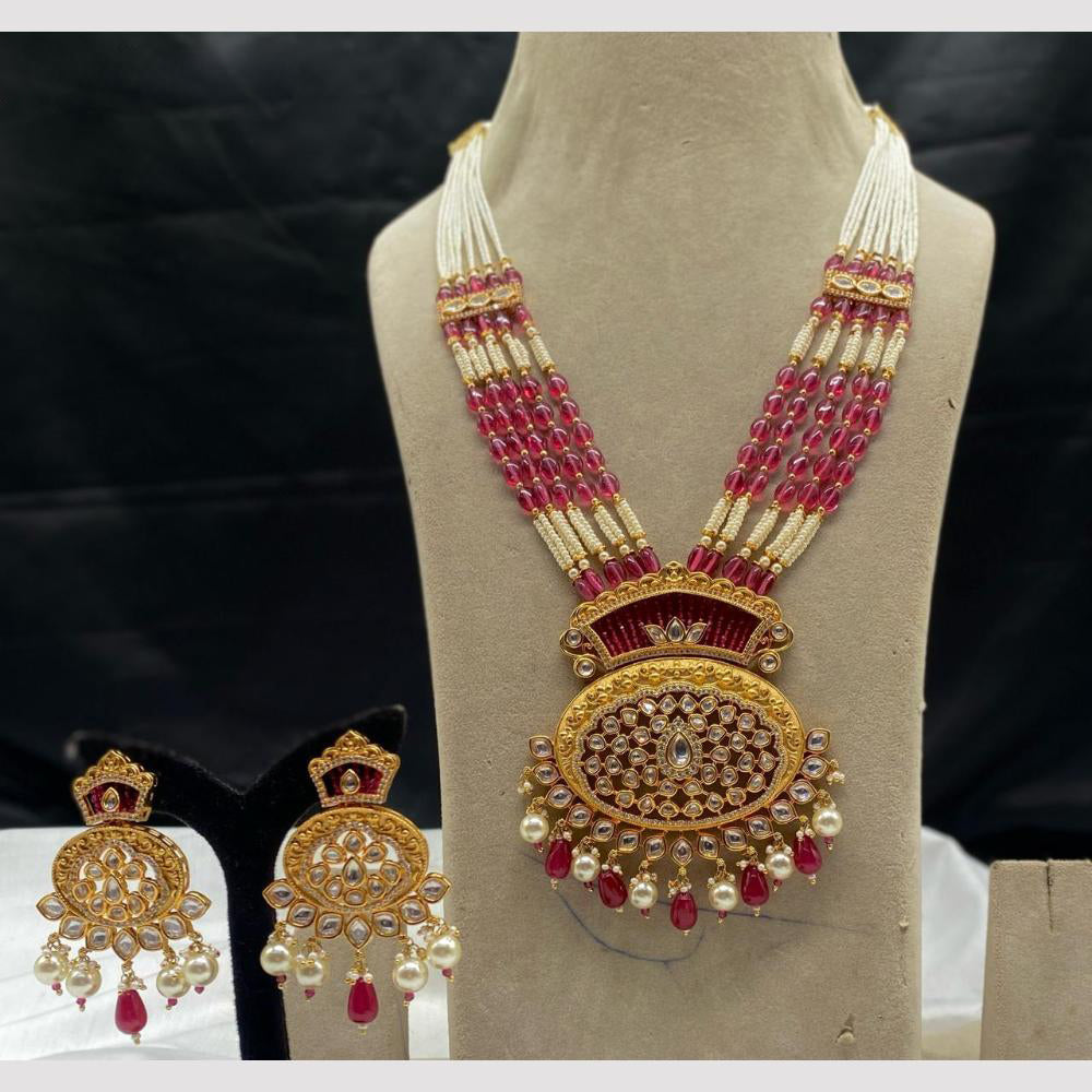 Amoliya Jewels Regal Glow Polki Kundan And Pearl Design Long Necklace Set