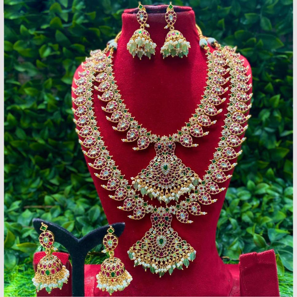 Amoliya Jewels Elegant Layers Pota Stone And Pearl Double Necklace Set
