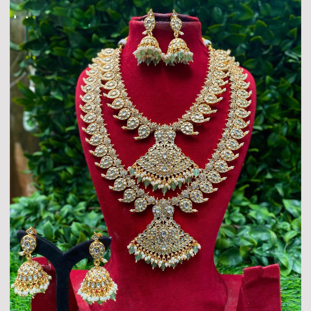 Amoliya Jewels Elegant Layers Kundan And Pearl Double Necklace Set