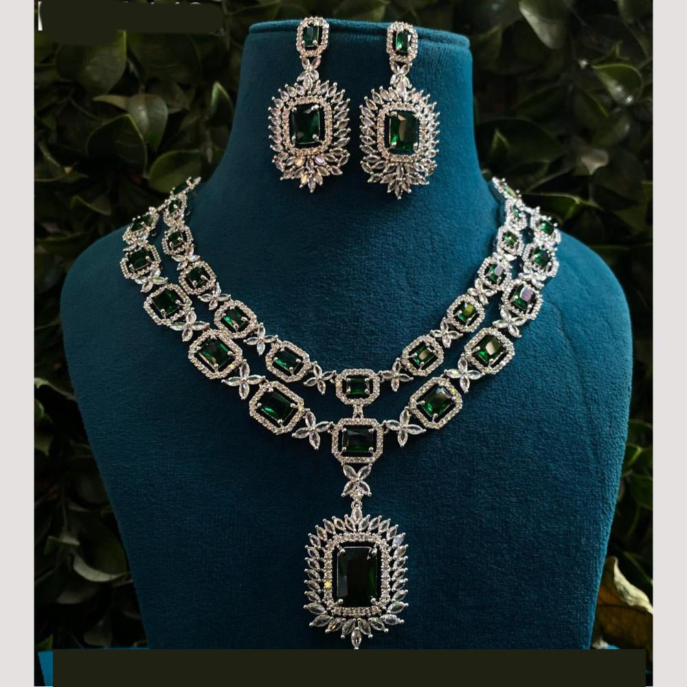 Amoliya Jewel Rhodium Plated American Diamond Necklace Set