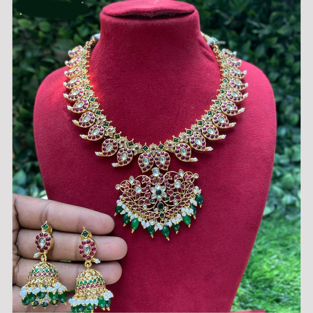Amoliya Jewels Designer Pota Stone And Pearl And Beads Necklace Set
