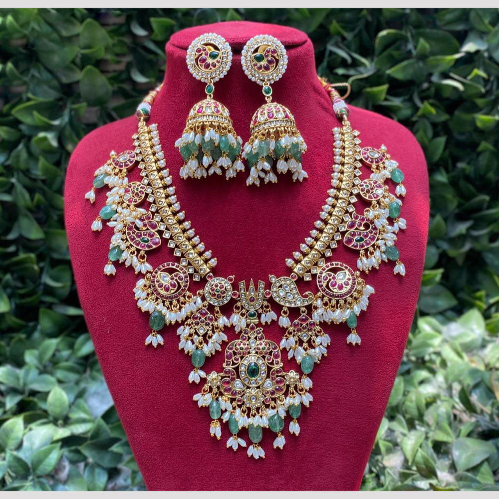 Amoliya Jewels Designer Pota Stone And Pearl And Beads Necklace Set