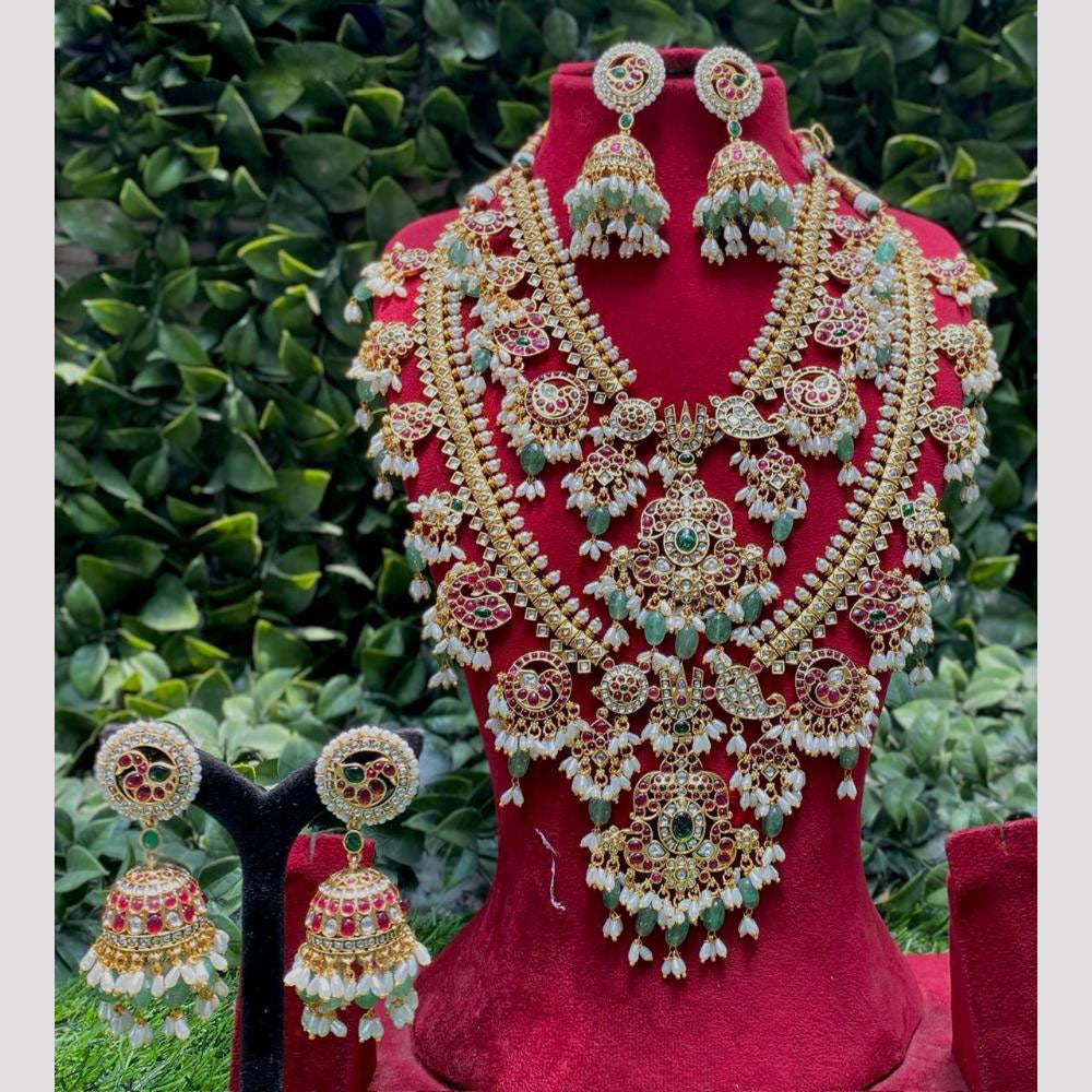 Amoliya Jewels Designer Pota Stone And Pearl And Beads Double Necklace Set