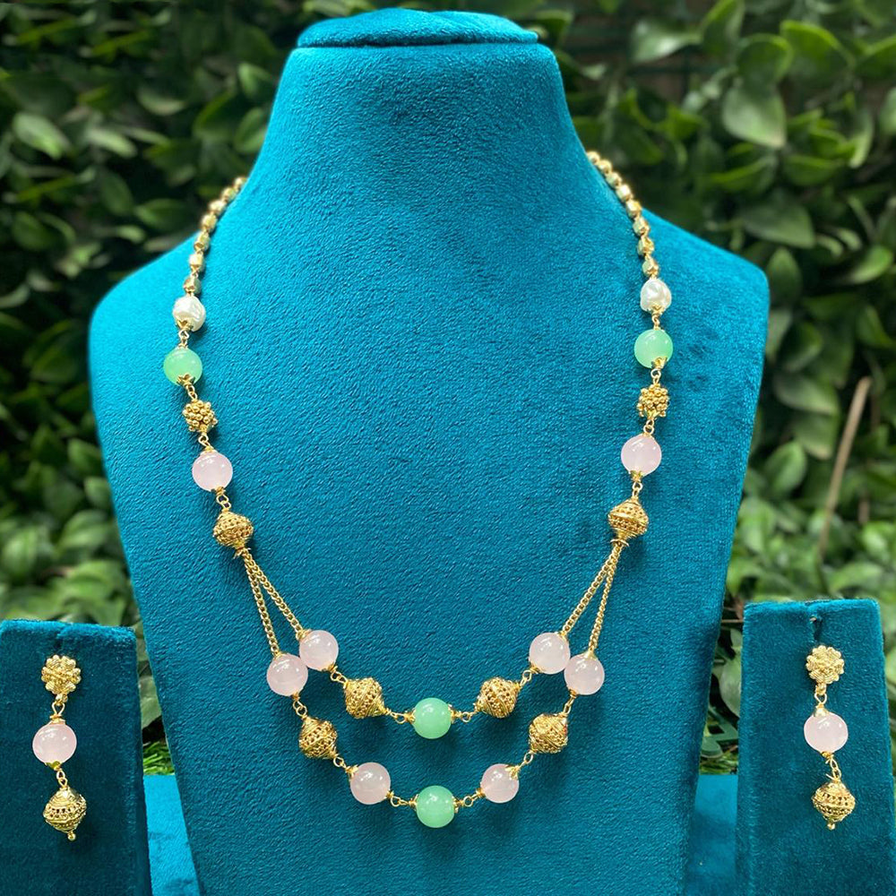 Amoliya Jewels Royal Spark Pearl And Beads Necklace Set