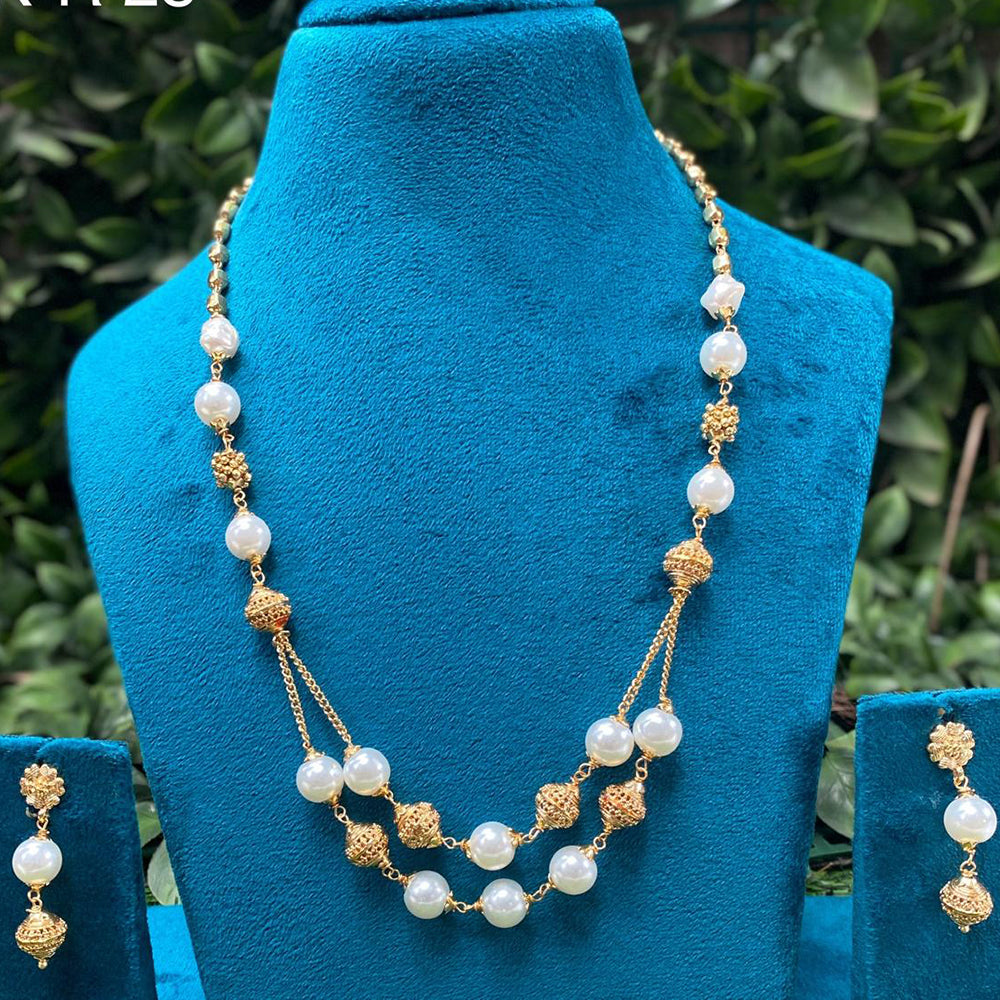 Amoliya Jewels Royal Spark Pearl And Beads Necklace Set