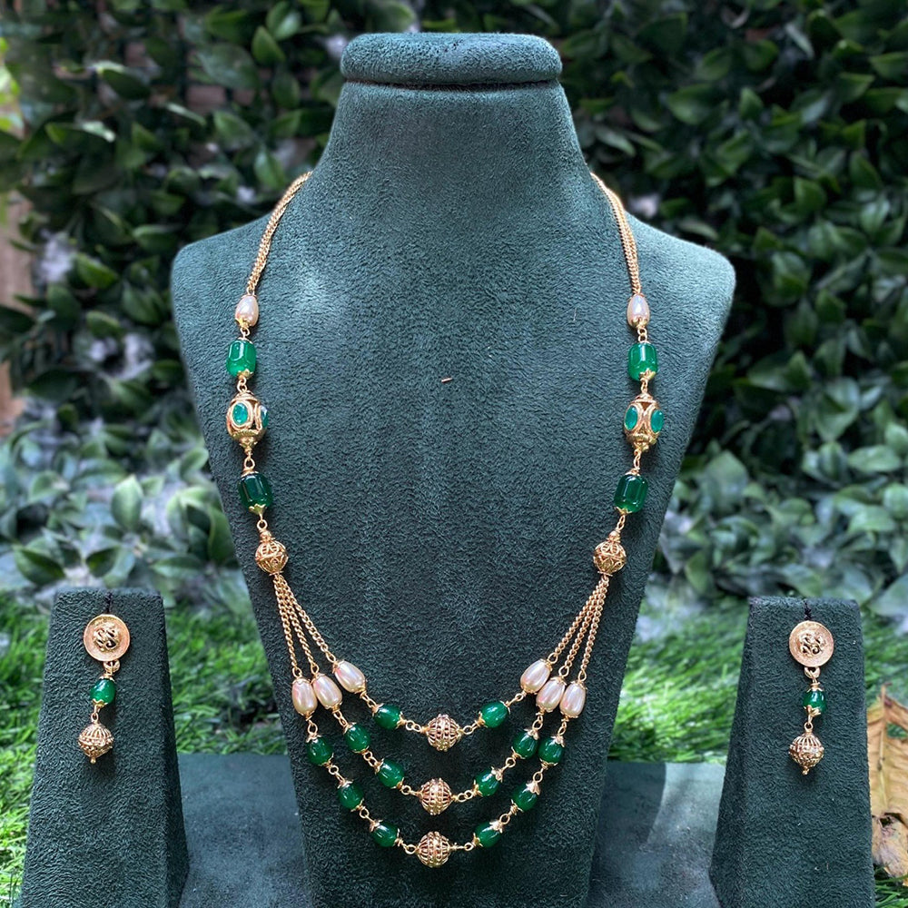 Amoliya Jewels Royal Spark Pearl And Beads Necklace Set