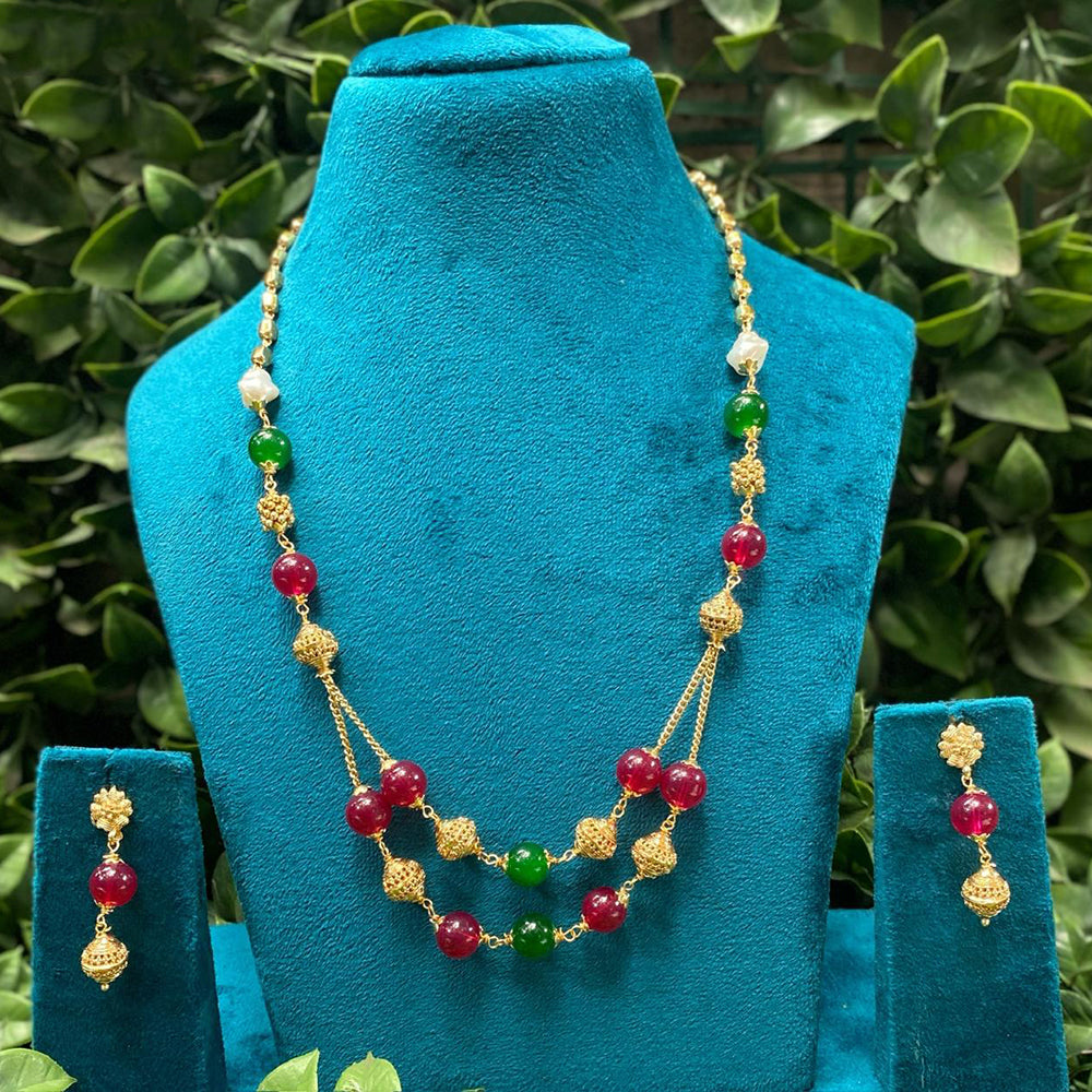 Amoliya Jewels Royal Spark Pearl And Beads Necklace Set