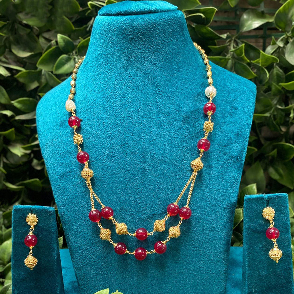 Amoliya Jewels Royal Spark Pearl And Beads Necklace Set