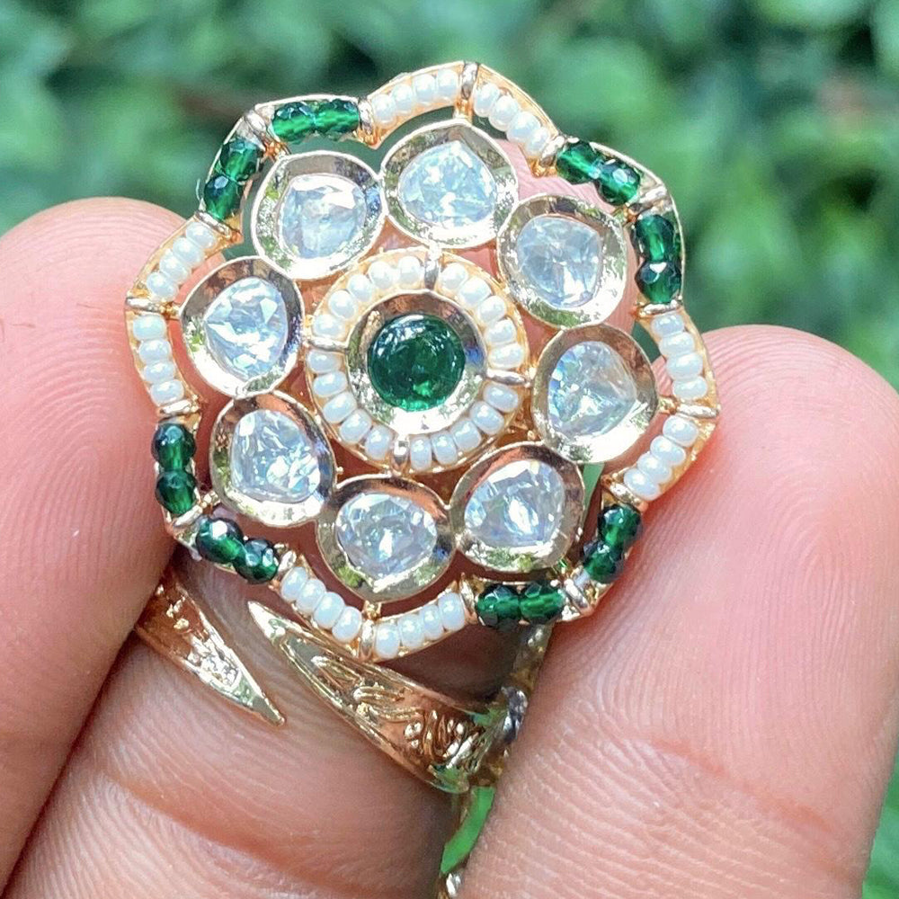 Amoliya Jewels Ethnic Polki Kundan Stone And Pearls Rings