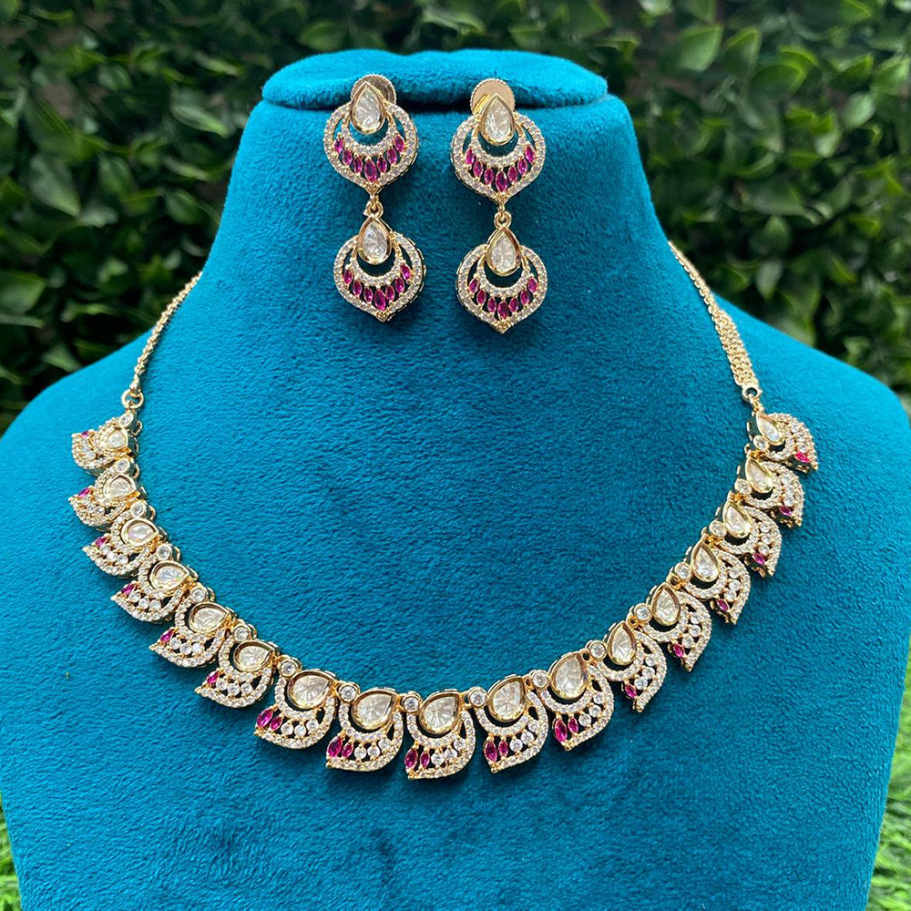 Amoliya Jewels Royal Elegance Polki Kundan And Austrian Stone Necklace Set
