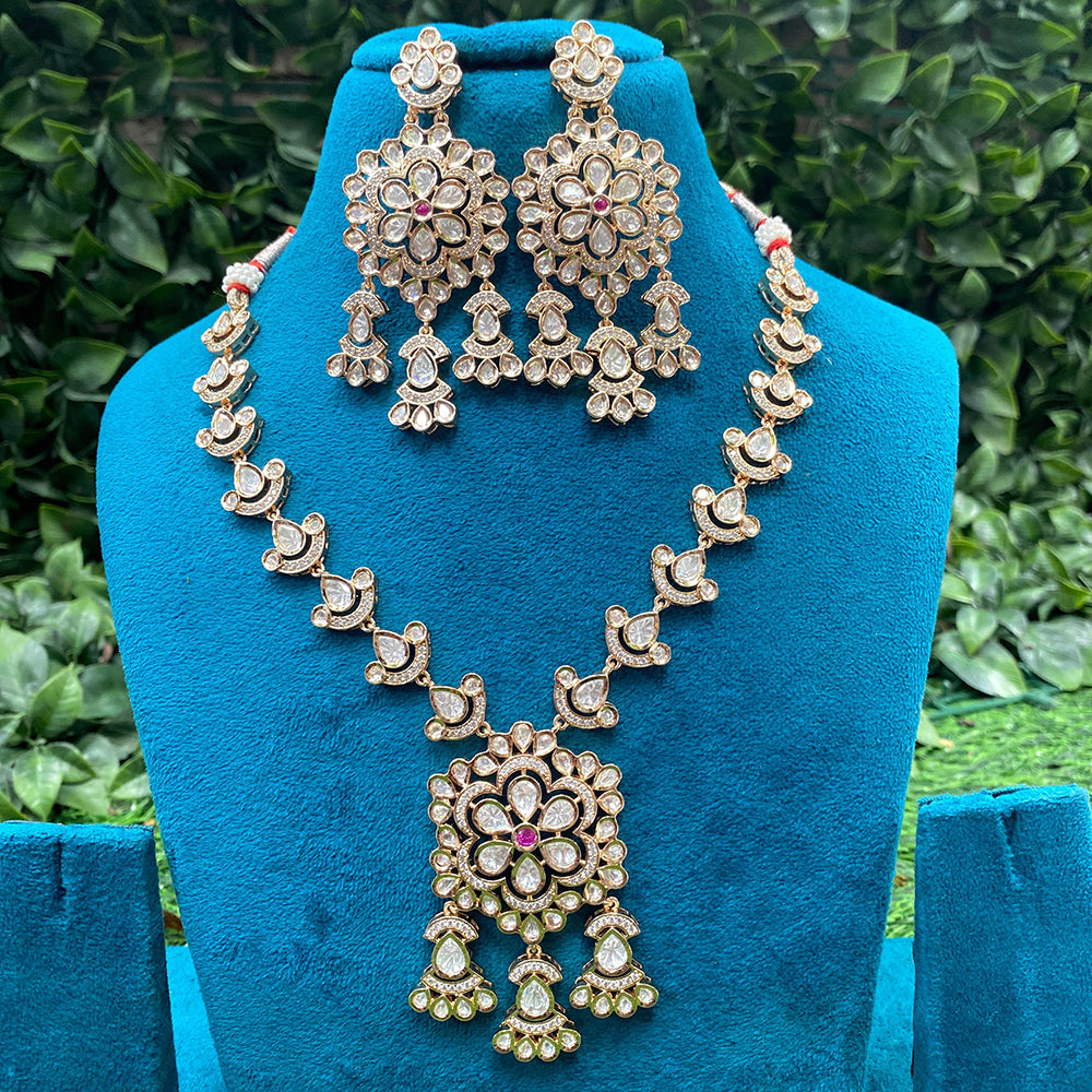 Amoliya Jewels Royal Elegance Polki Kundan And Austrian Stone Necklace Set