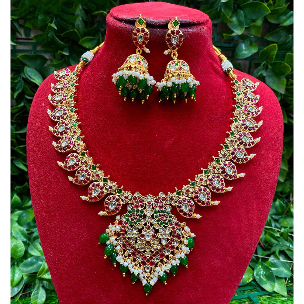 Amoliya Jewels Kundan And Pota Stone Pearl Necklace Set
