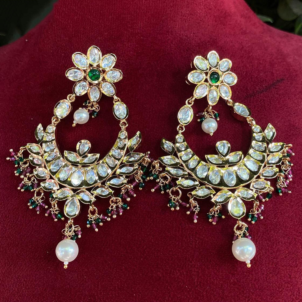 Amoliya Jewels Regal Shine Polki Kundan And Pearl Dangler Earrings
