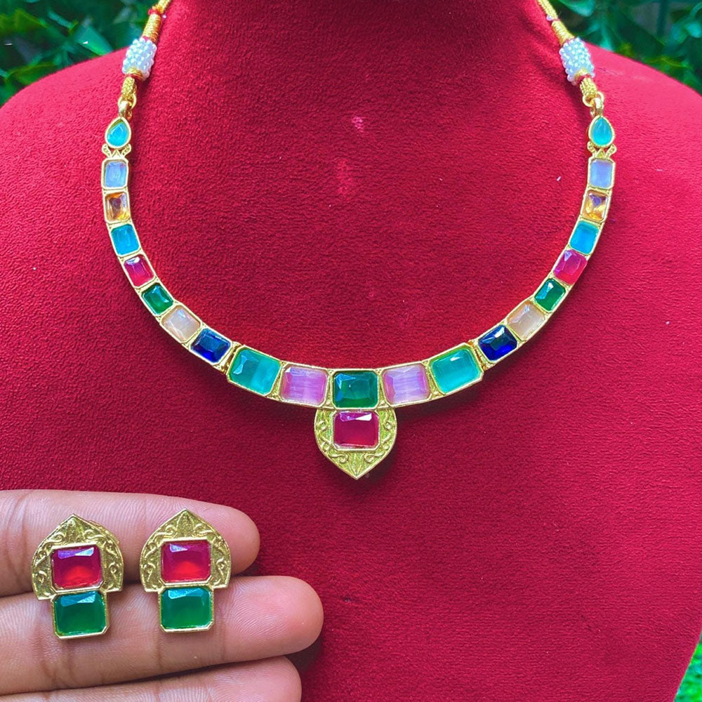 Amoliya Jewels Royal Multicolor Pota Stone Statement Necklace Set