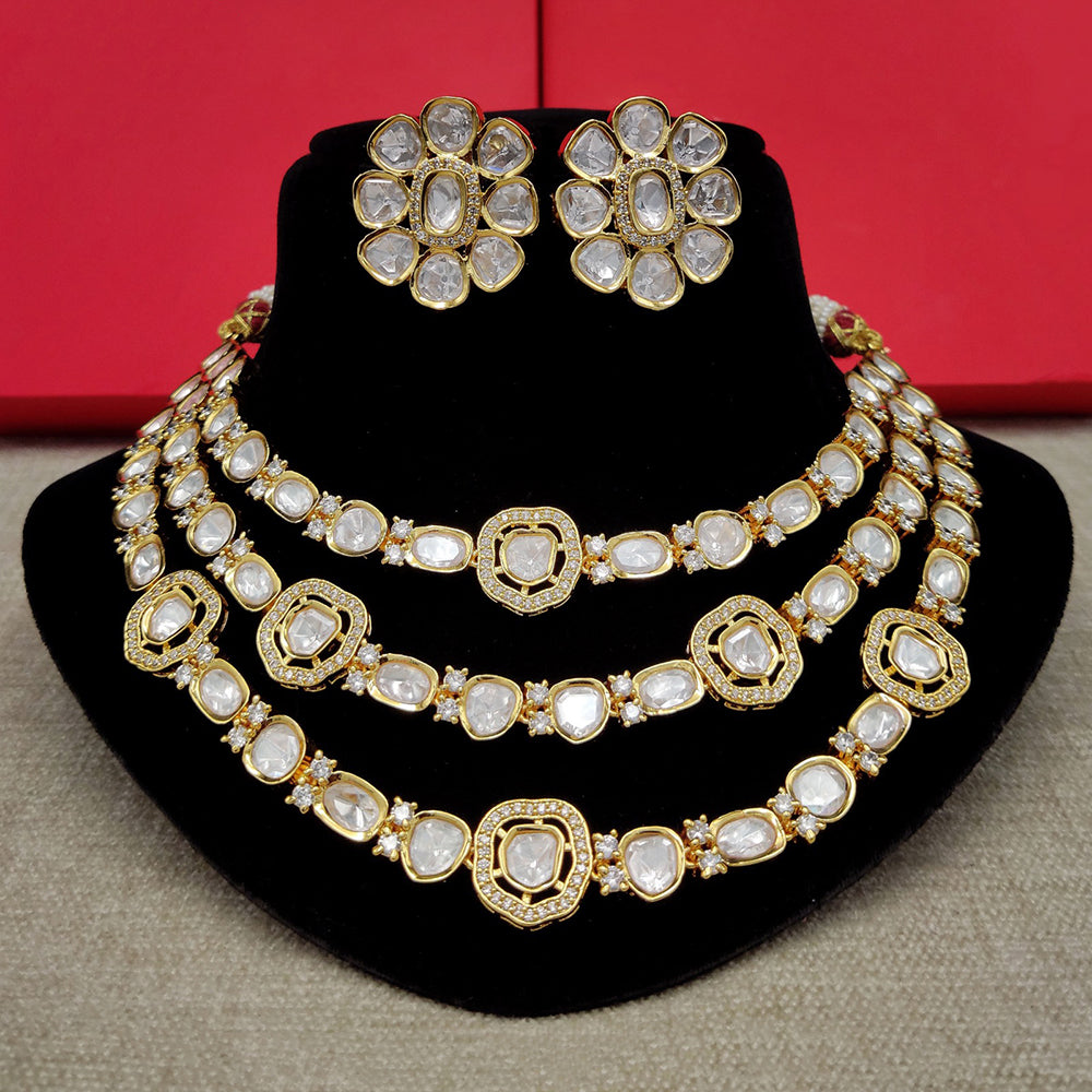 Amoliya Jewels Regal Look Polki Kundan Multi Layer Necklace Set