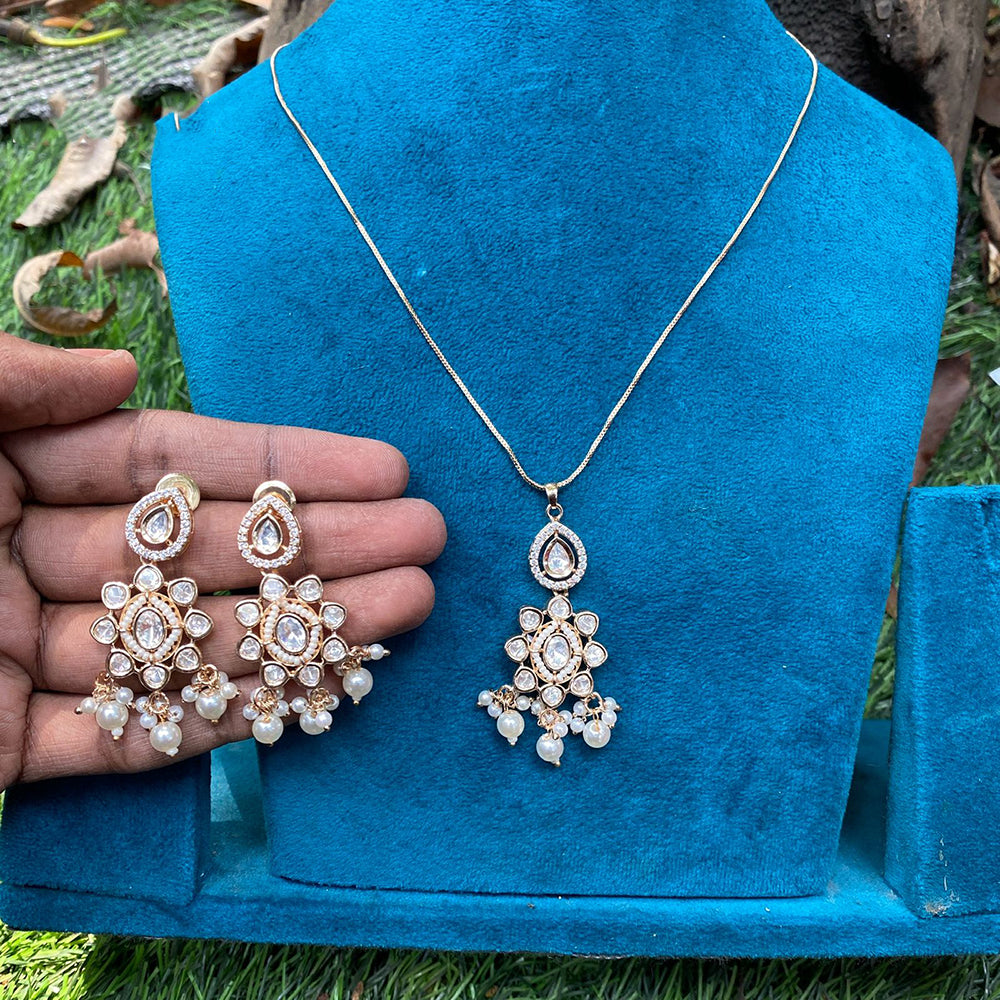 Amoliya Jewels Regal Polki Kundan Stone And Pearl Chain Pendant Set