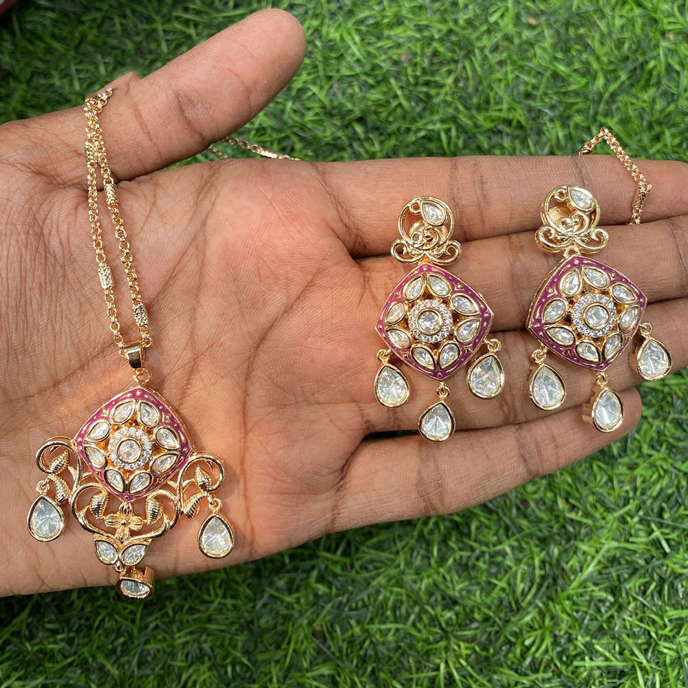 Amoliya Jewels Regal Polki Kundan Stone And Pearl Chain Pendant Set