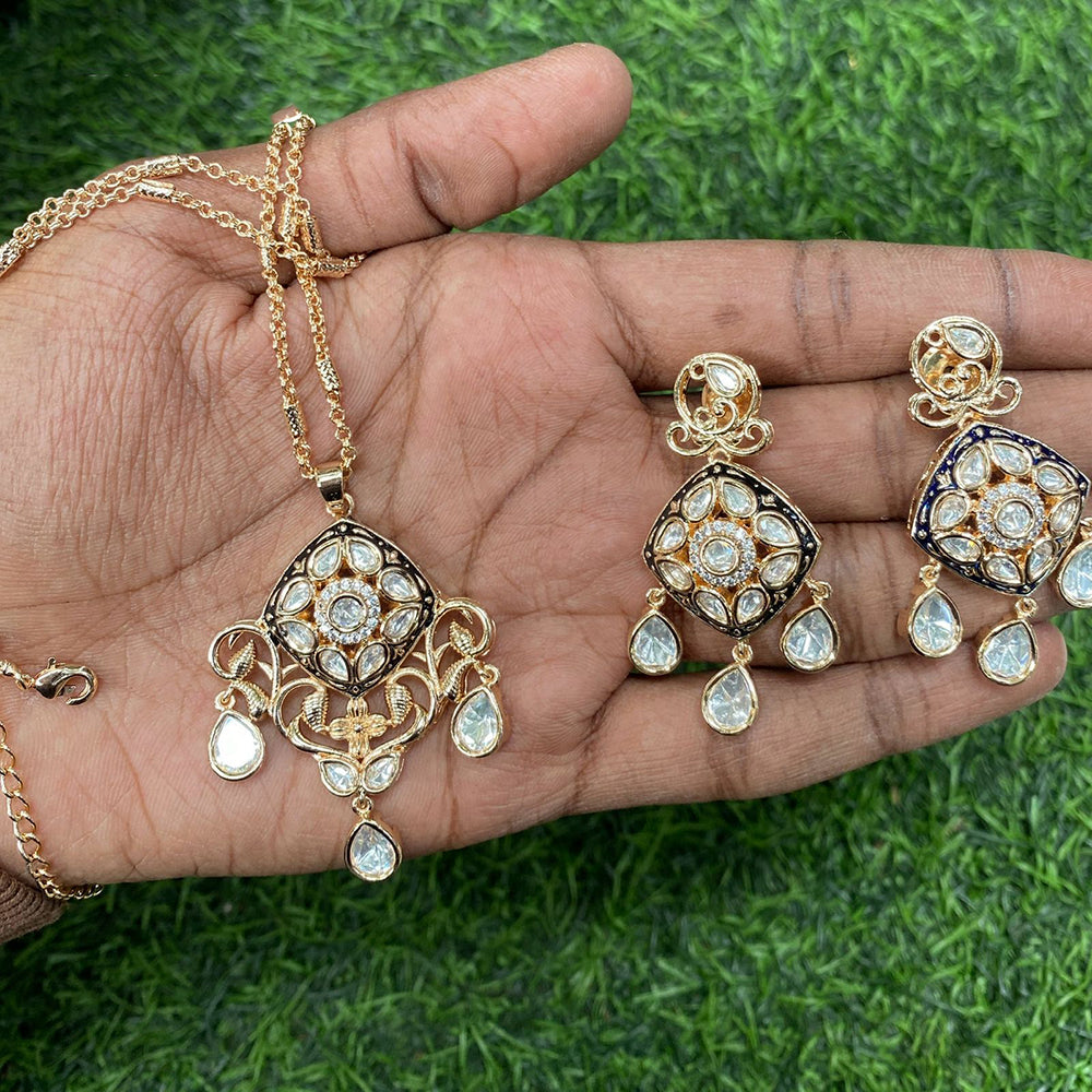 Amoliya Jewels Regal Polki Kundan Stone And Pearl Chain Pendant Set