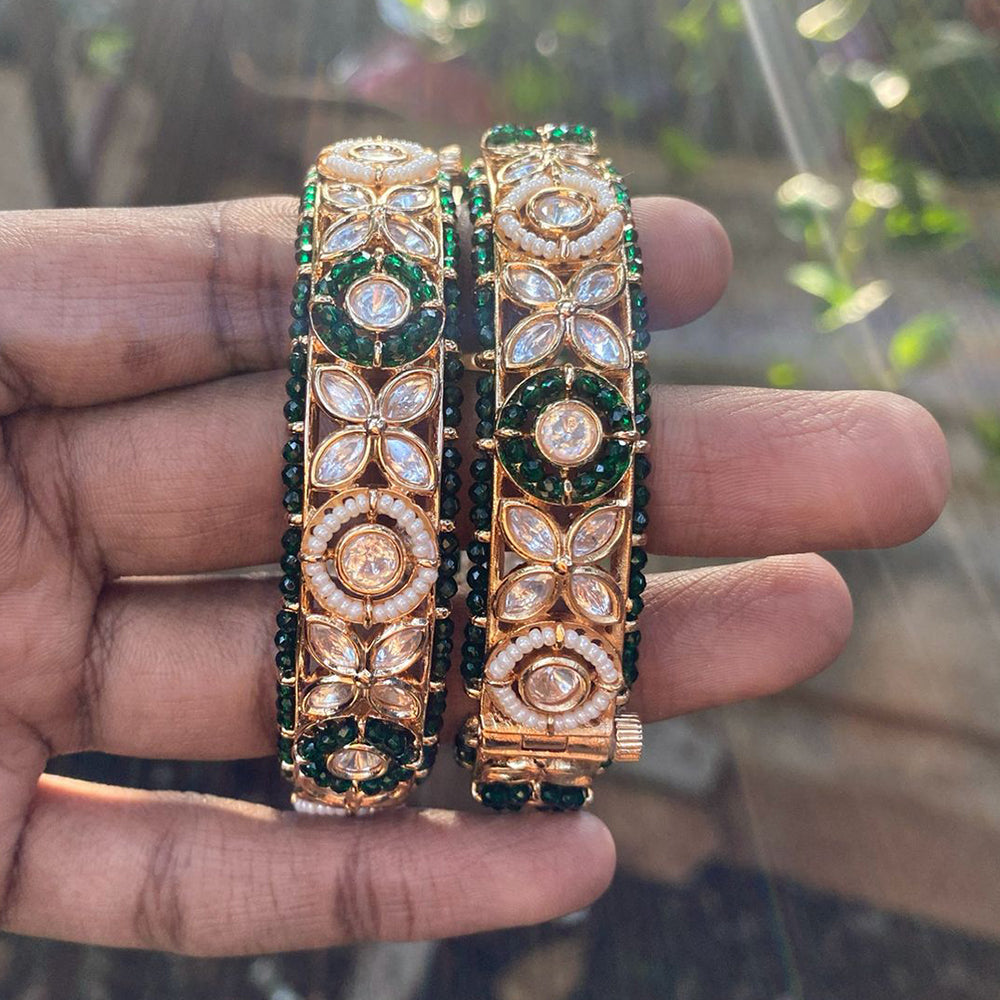 Amoliya Jewels Designer Polki Kundan And Pearl Opneable Bangles Set