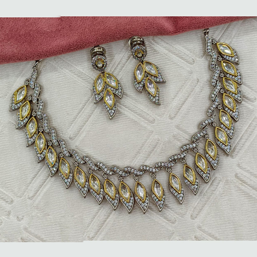 Amoliya Jewels 2 Tone Plated Designer Polki Kundan Stone Necklace Set