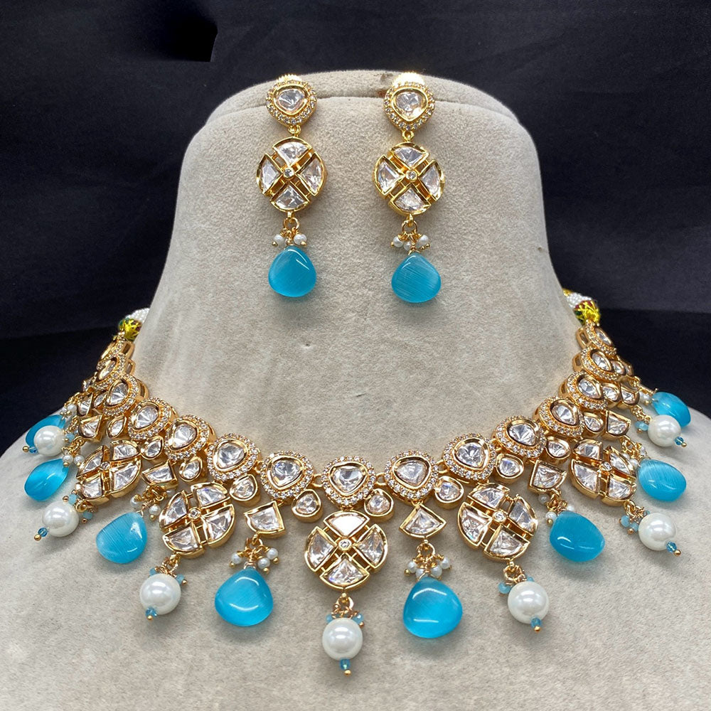 Amoliya Jewels Designer Polki Kundan Stone And Beads Necklace Set