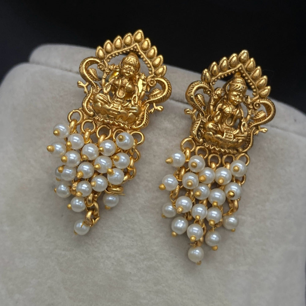 Amoliya Jewels Royal Look Goddess Temple Pearl Dangler Earrings