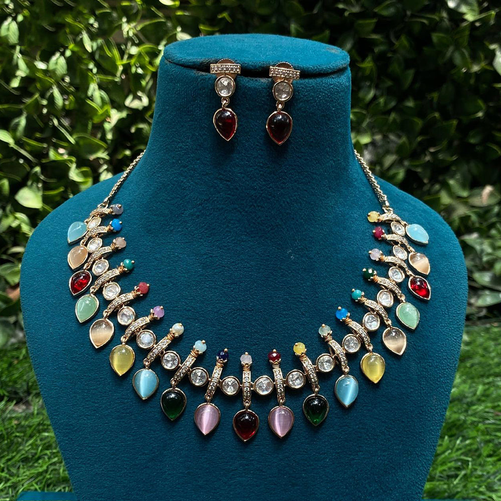 Amoliya Jewels Premium Polki Kundan Stone And Pearl Necklace Set