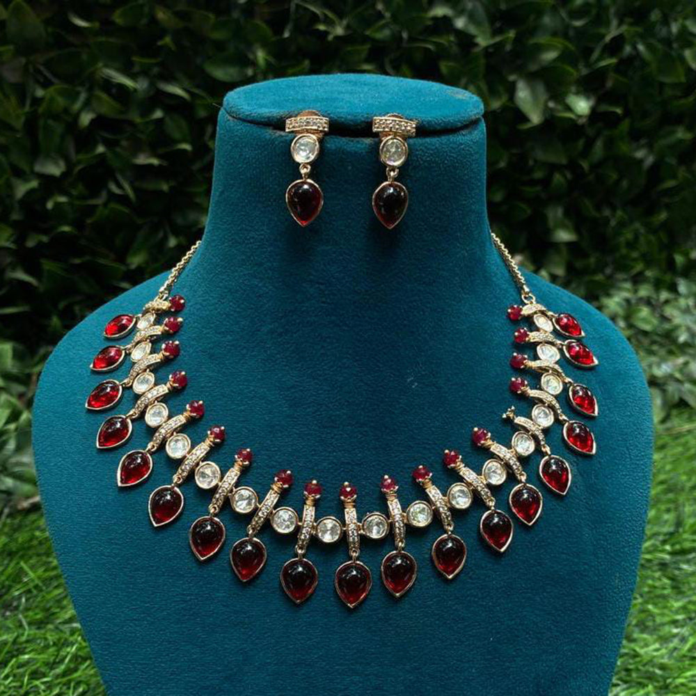 Amoliya Jewels Premium Polki Kundan Stone And Pearl Necklace Set
