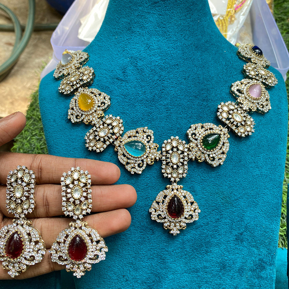 Amoliya Jewels Premium Polki Kundan And Austrian Stone Necklace Set