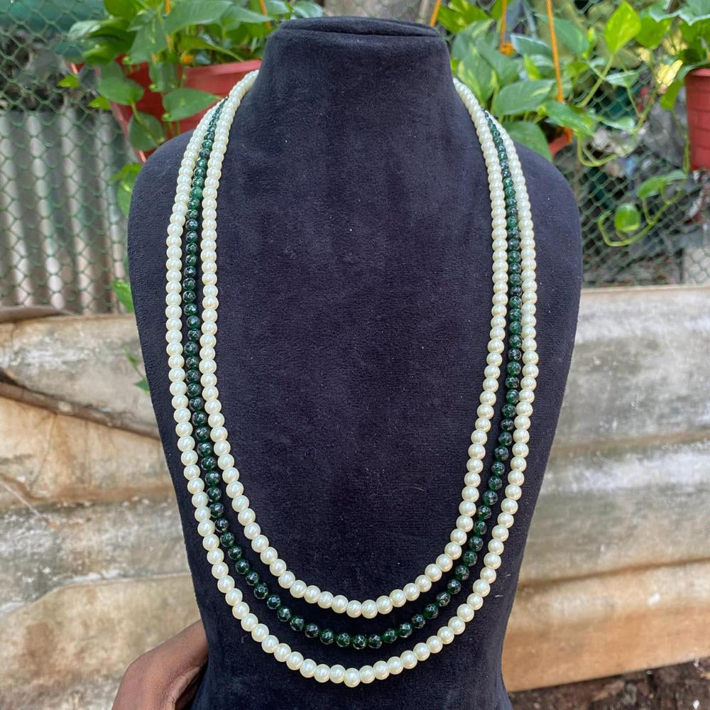 Amoliya Jewels Sophisticated Triple Pearl Beads Long Necklace