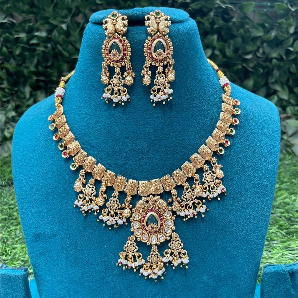 Amoliya Jewels Designer Pota Stone And Beads Necklace Set