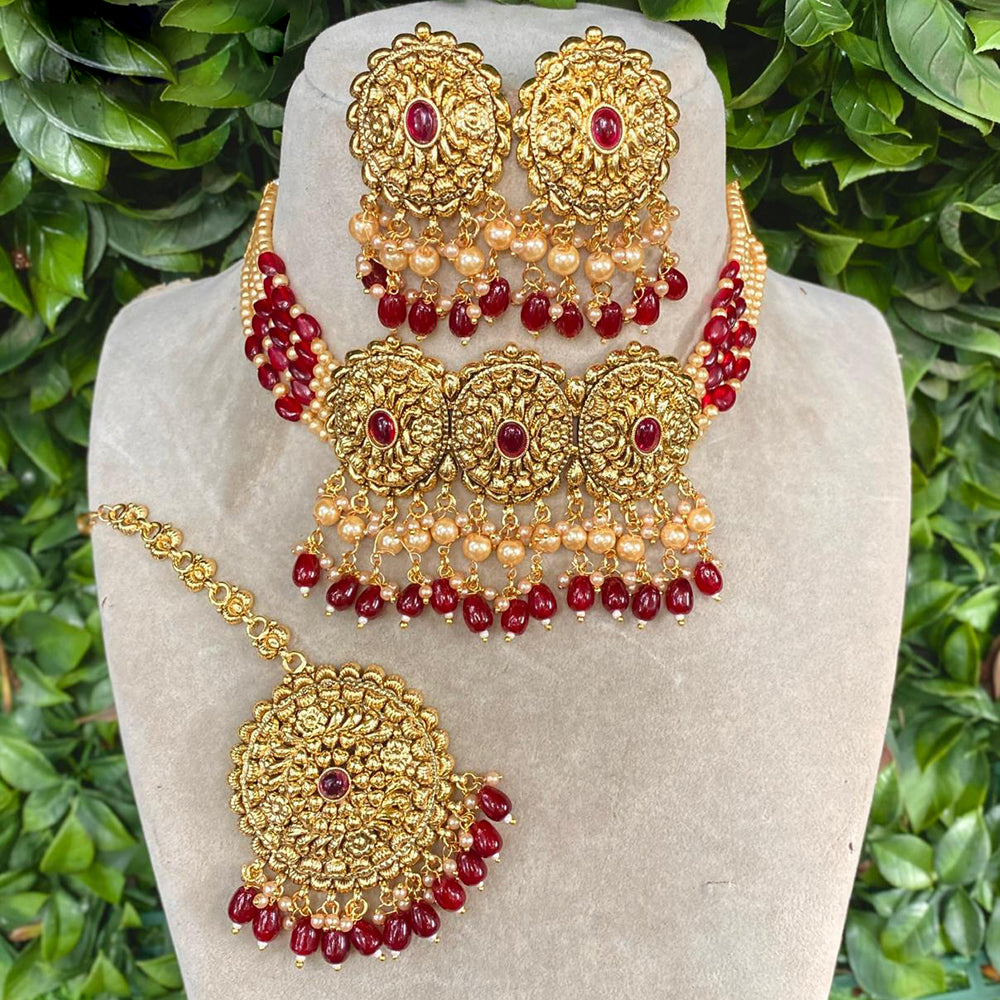 Amoliya Jewels Pota Stone And Beads Choker Necklace Set