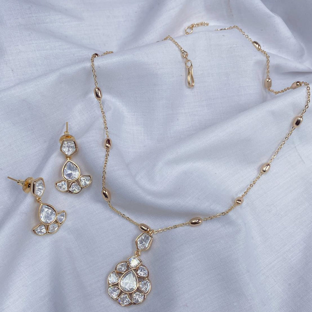Amoliya Jewels Polki Kundan Stone Chain Pendant Set