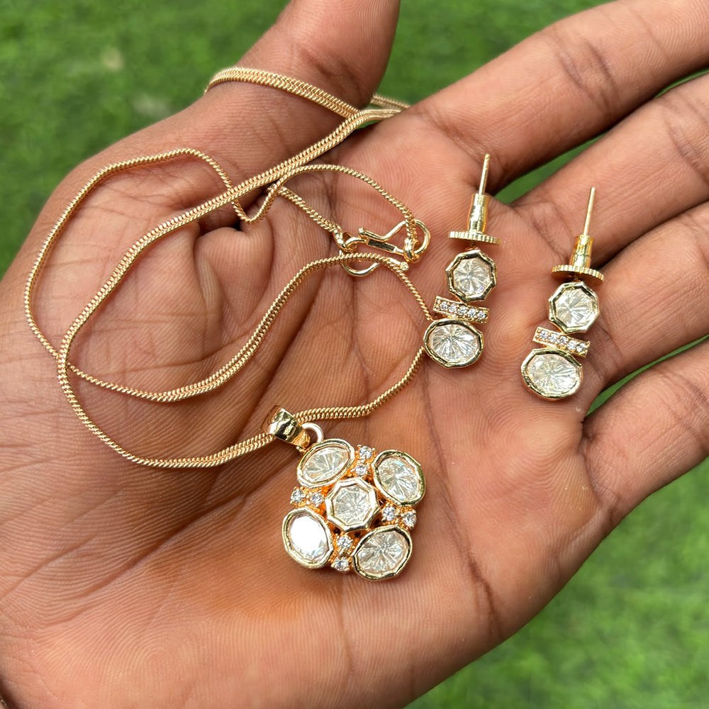 Amoliya Jewels Perfect Festive Wear Polki Kundan Stone Chain Pendant Set