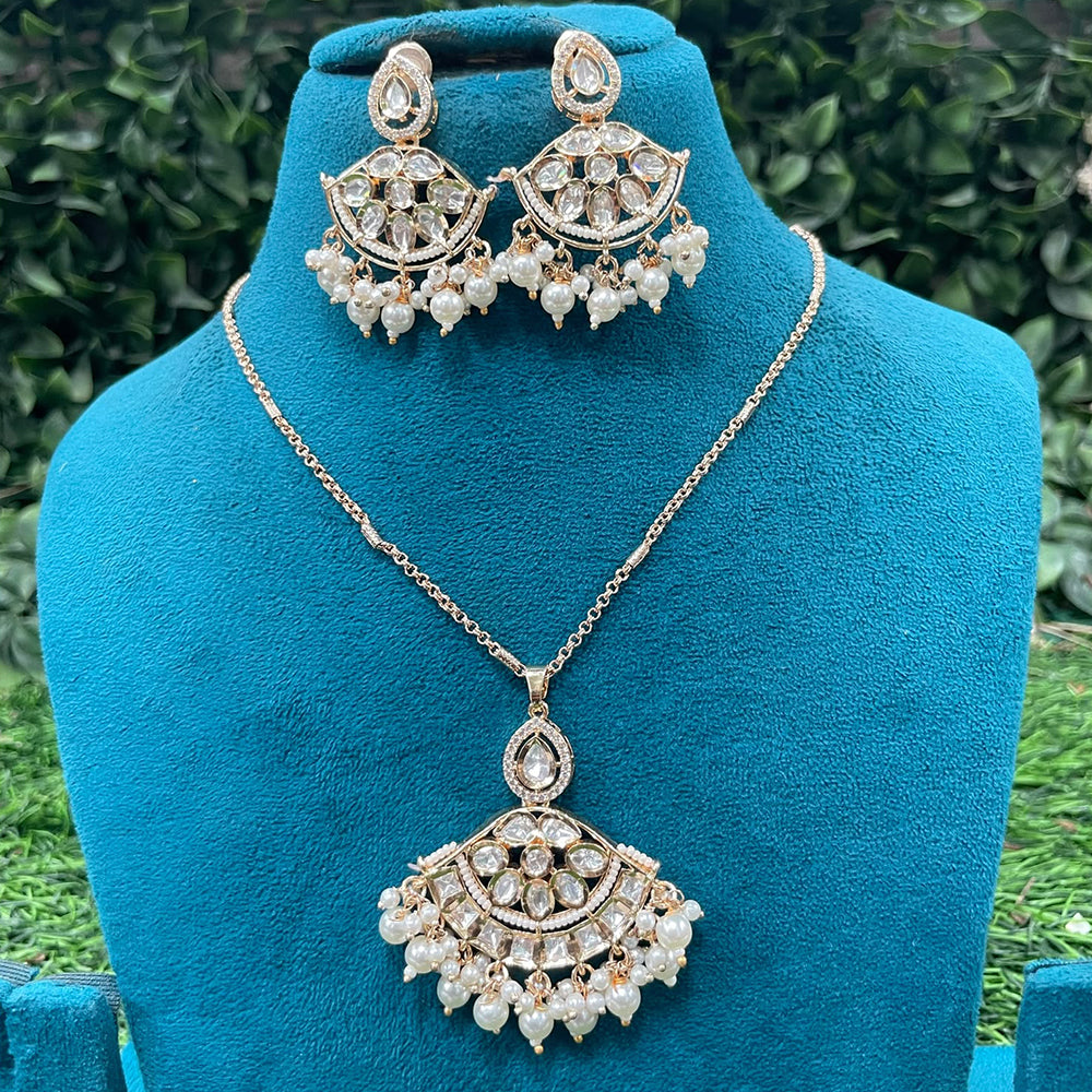 Amoliya Jewels Polki Kundan Stone And Pearl Chain Pendant Set
