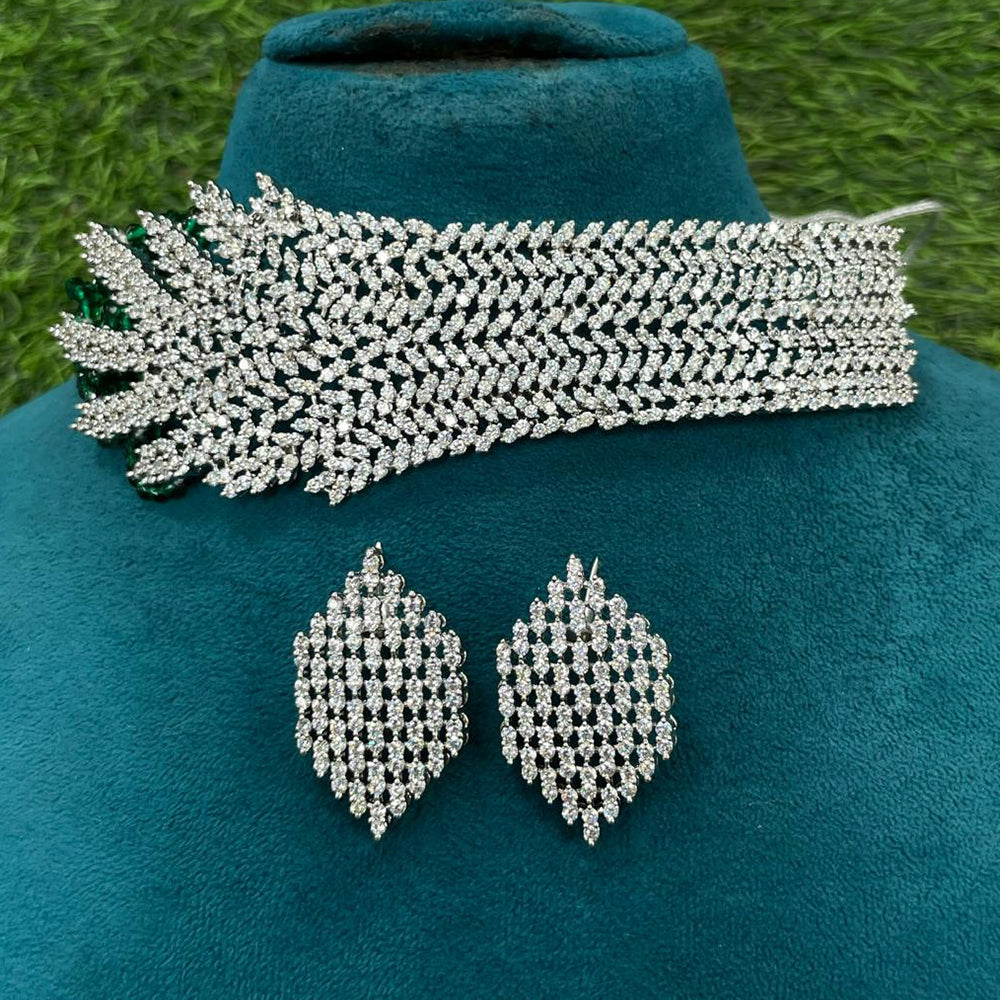 Amoliya Jewels Royal American Diamond Leaf Choker Necklace Set