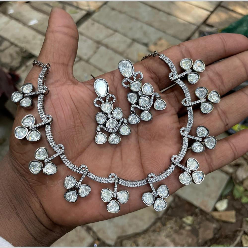 Amoliya Jewels Royal Black Polish Polki Kundan Stone Necklace Set