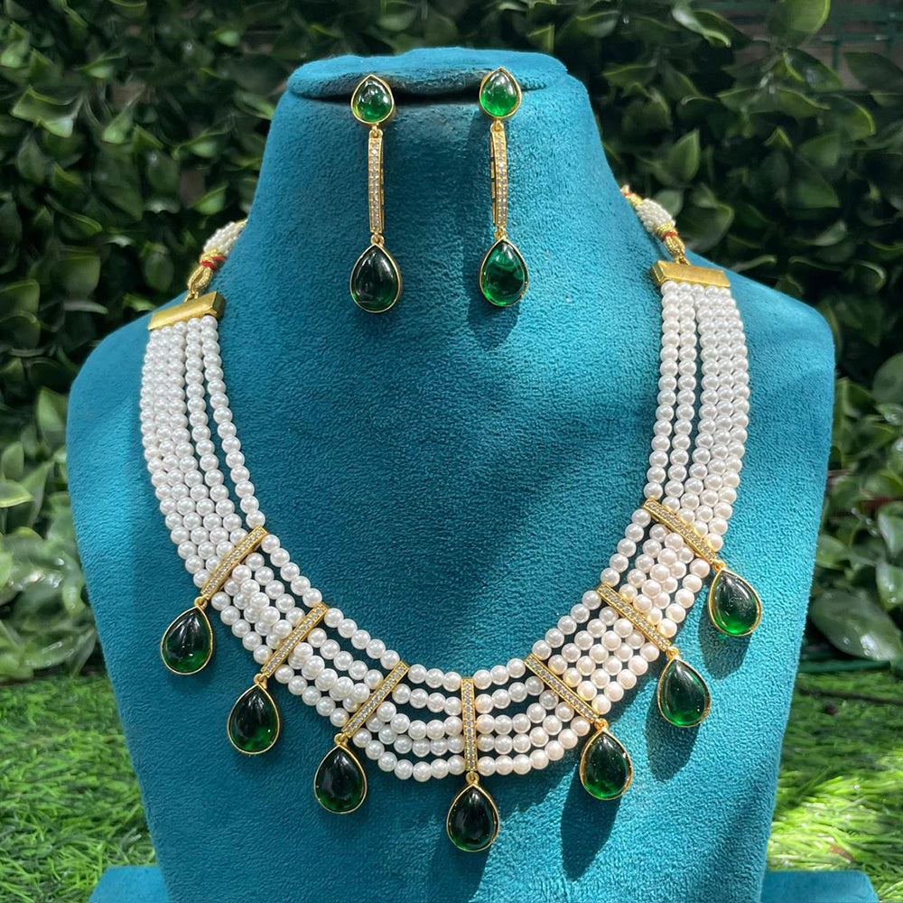 Amoliya Jewels Traditional Pota Stone And Pearl Necklace Set